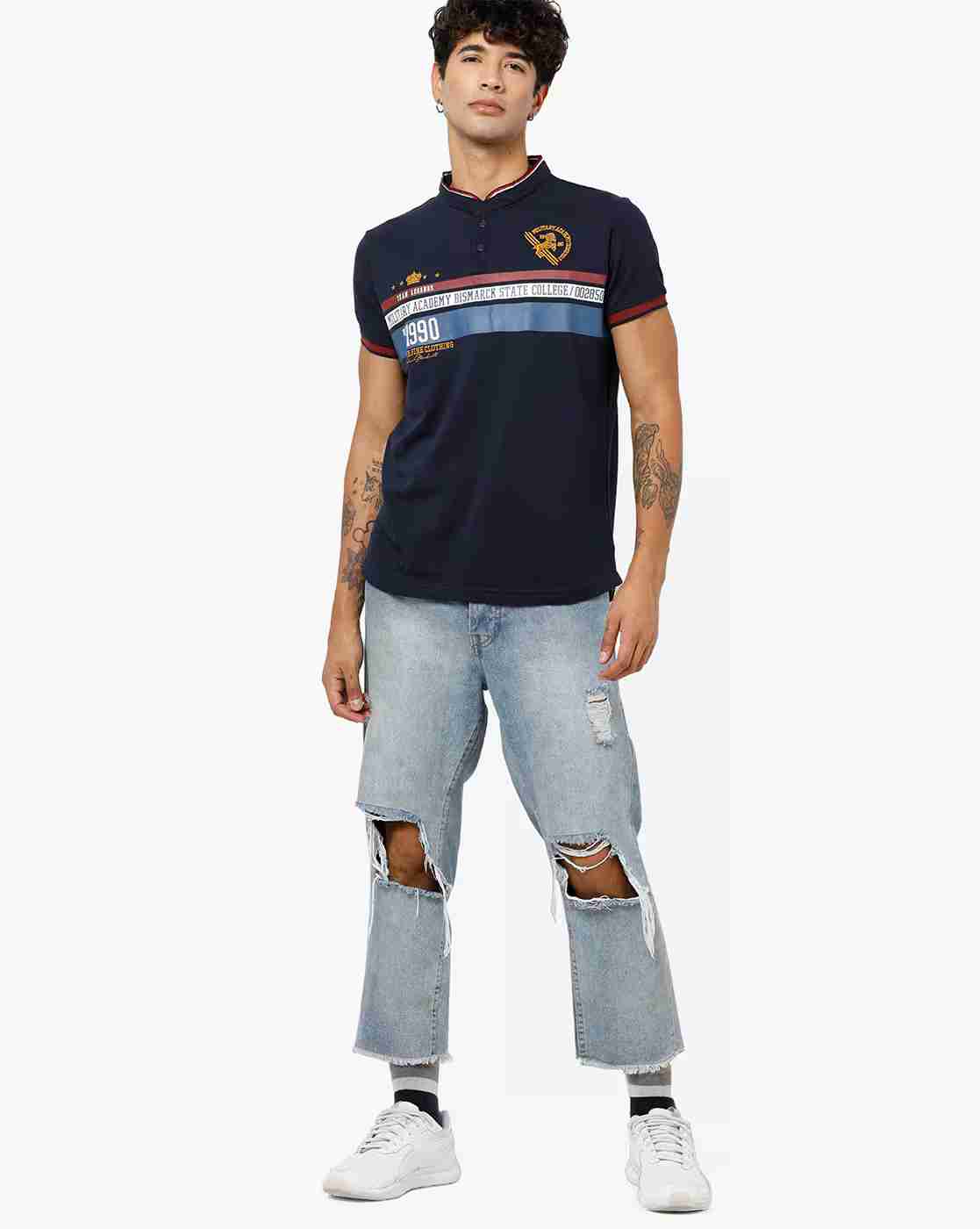 DUKE | Slim Fit Typographic Print T-shirt with Embroidery|3