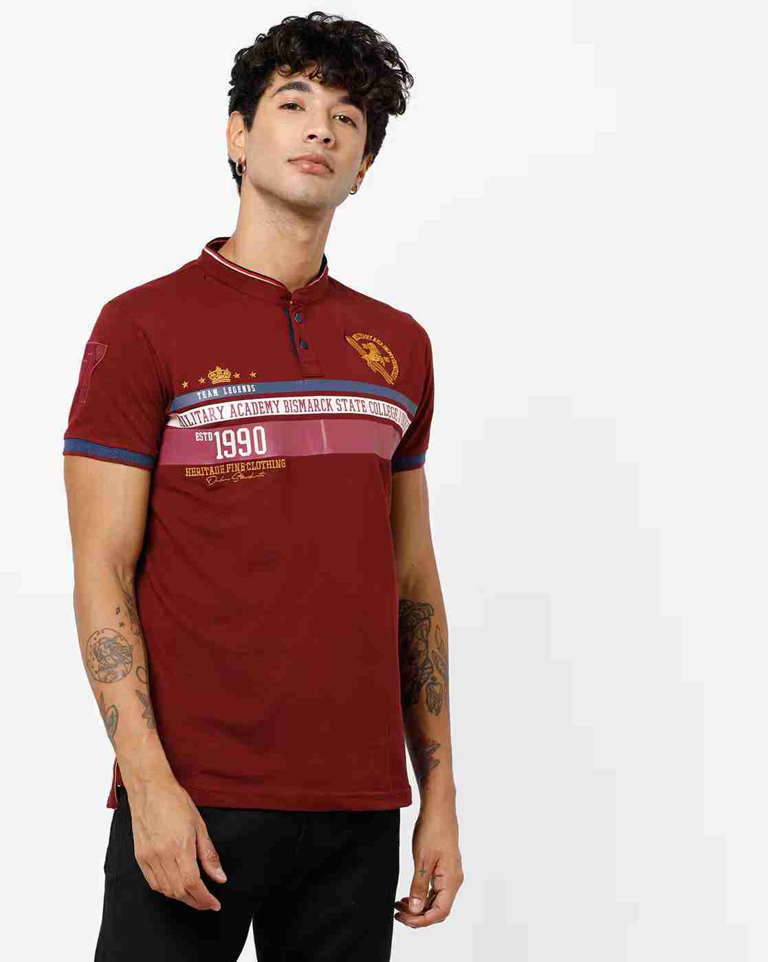 Slim Fit Typographic Print T-shirt with Embroidery