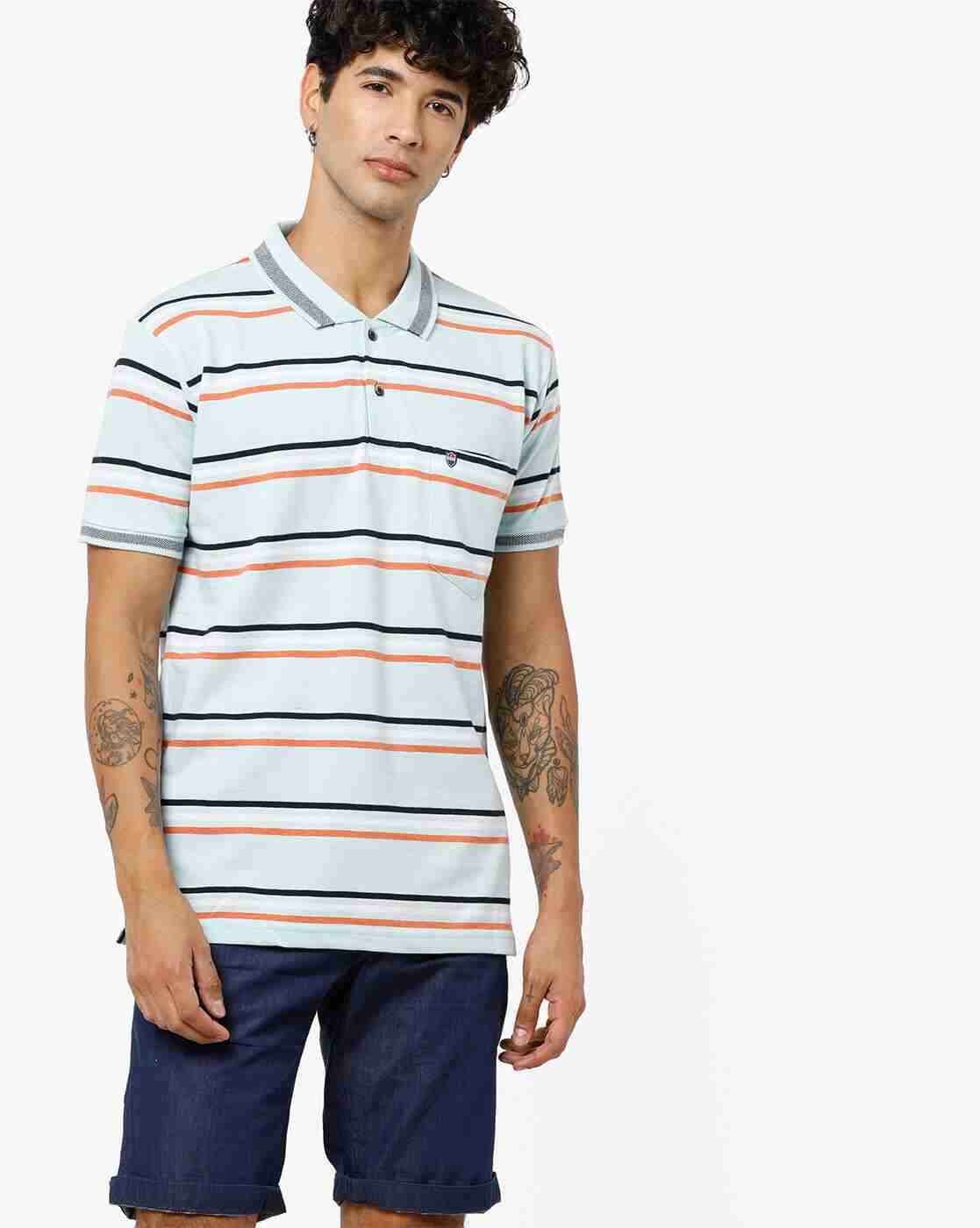 Striped Polo T-shirt with Patch Pocket