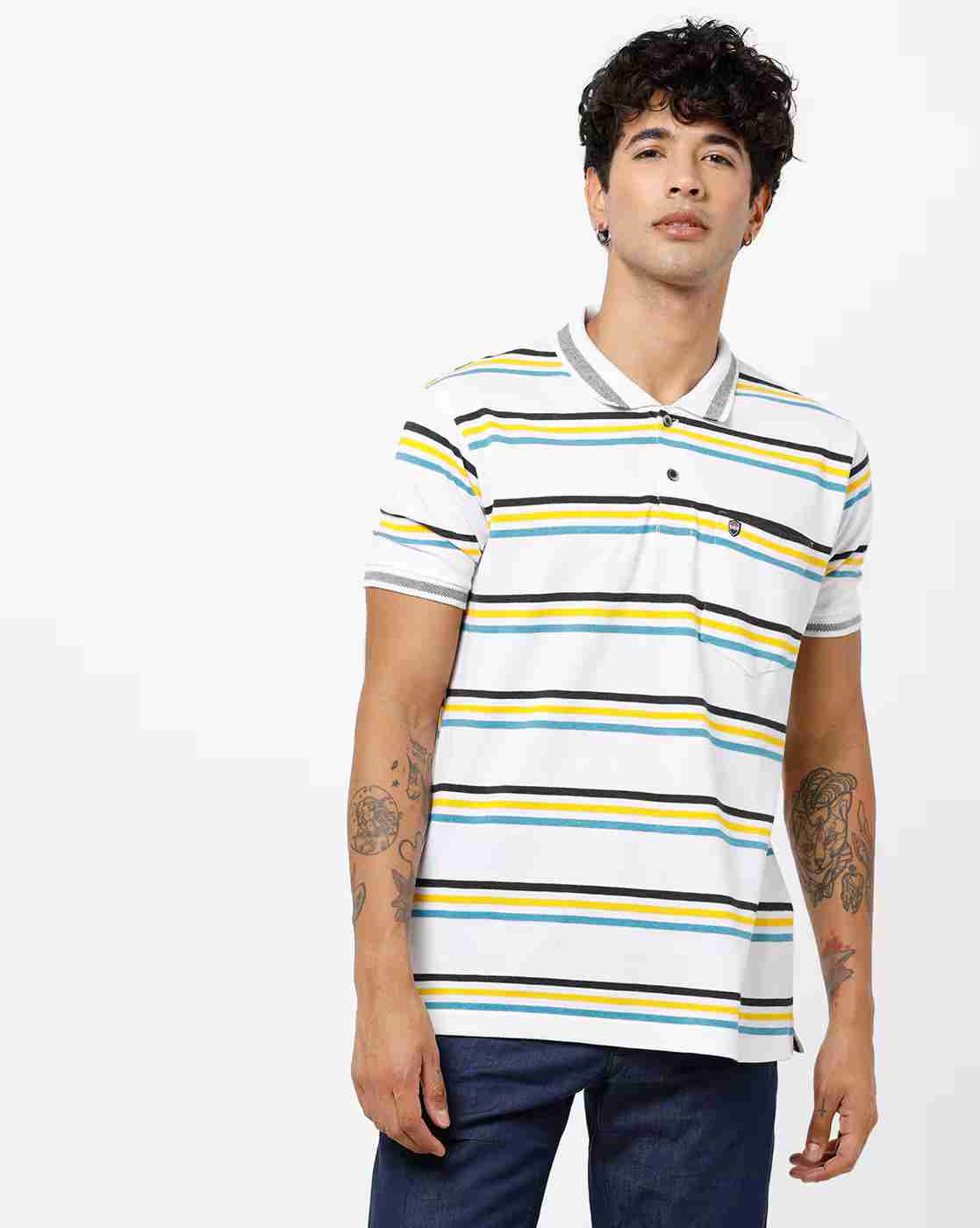 DUKE | Striped Polo T-shirt with Patch Pocket|0