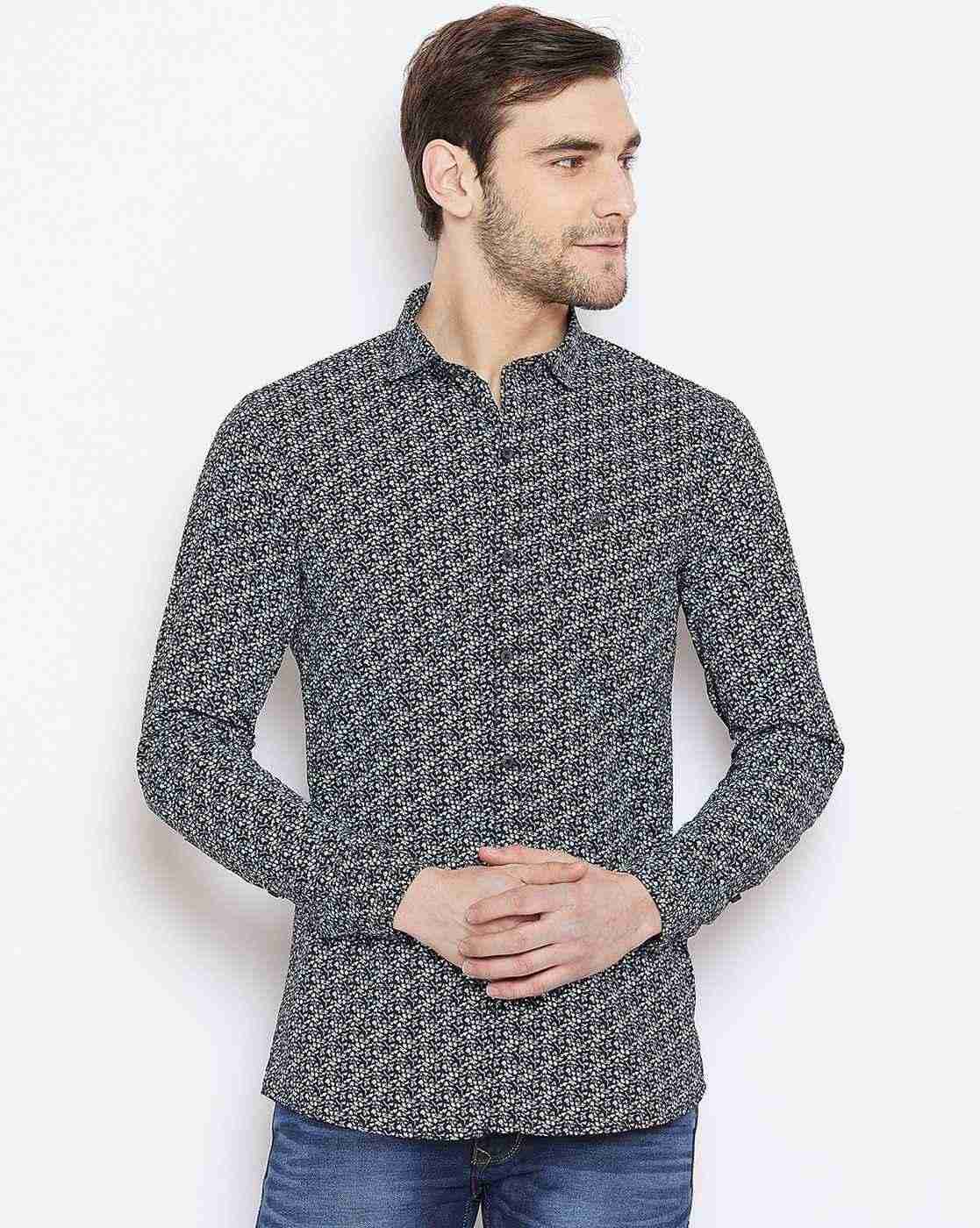 DUKE | Printed Slim Fit Shirt with Spread Collar|0