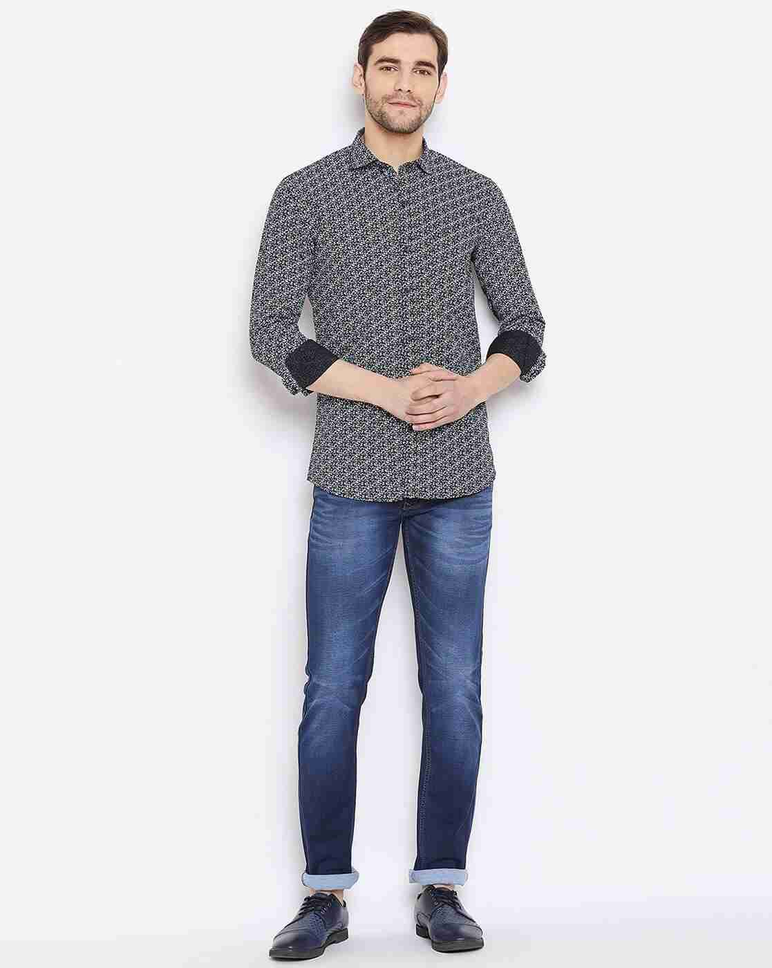DUKE | Printed Slim Fit Shirt with Spread Collar|1