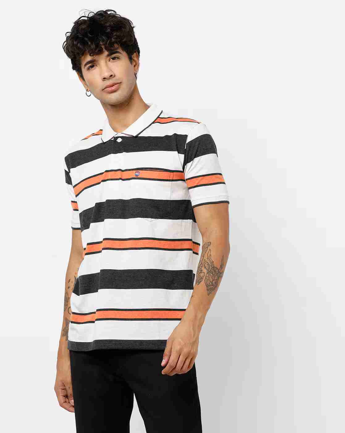DUKE | Striped Polo T-shirt with Patch Pocket|0