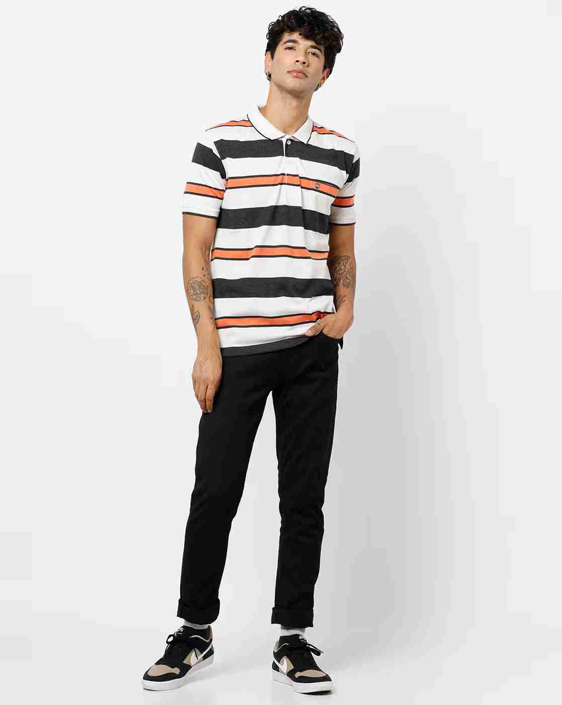 DUKE | Striped Polo T-shirt with Patch Pocket|3