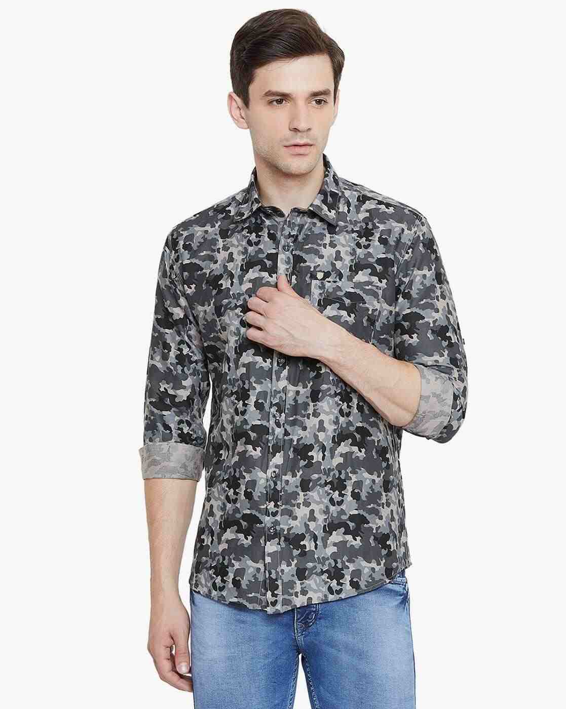 DUKE | Men Camouflage Print Slim Fit Shirt with Patch Pocket|0