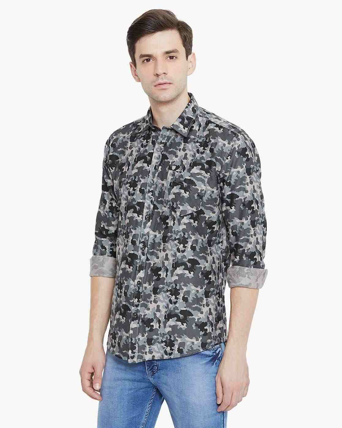 DUKE | Men Camouflage Print Slim Fit Shirt with Patch Pocket|1