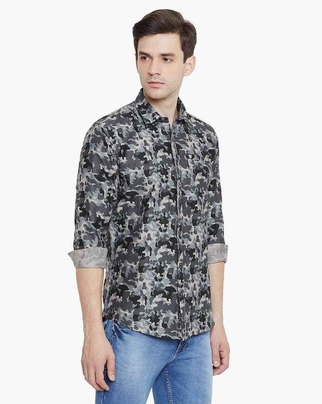 DUKE | Men Camouflage Print Slim Fit Shirt with Patch Pocket|2