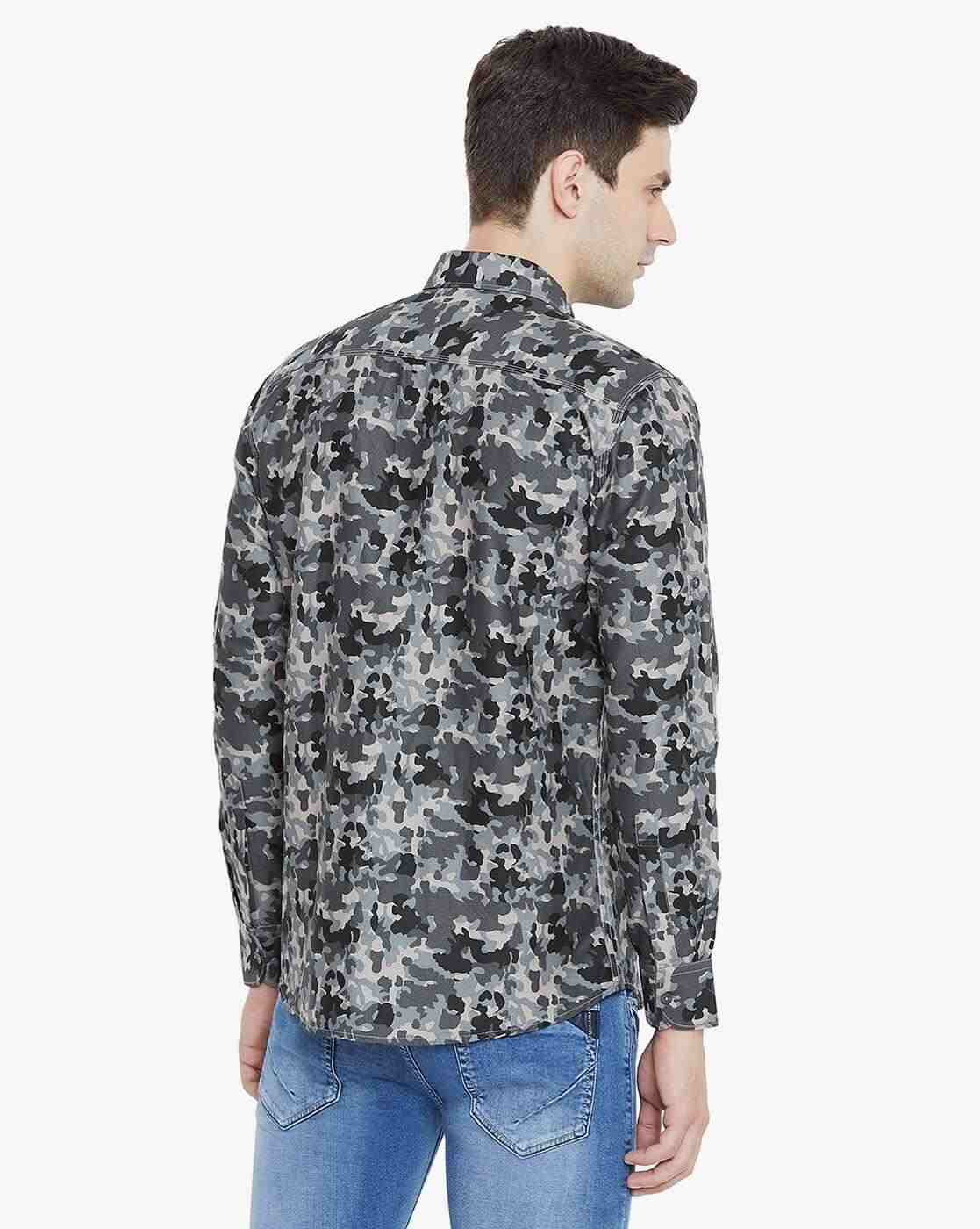 DUKE | Men Camouflage Print Slim Fit Shirt with Patch Pocket|3