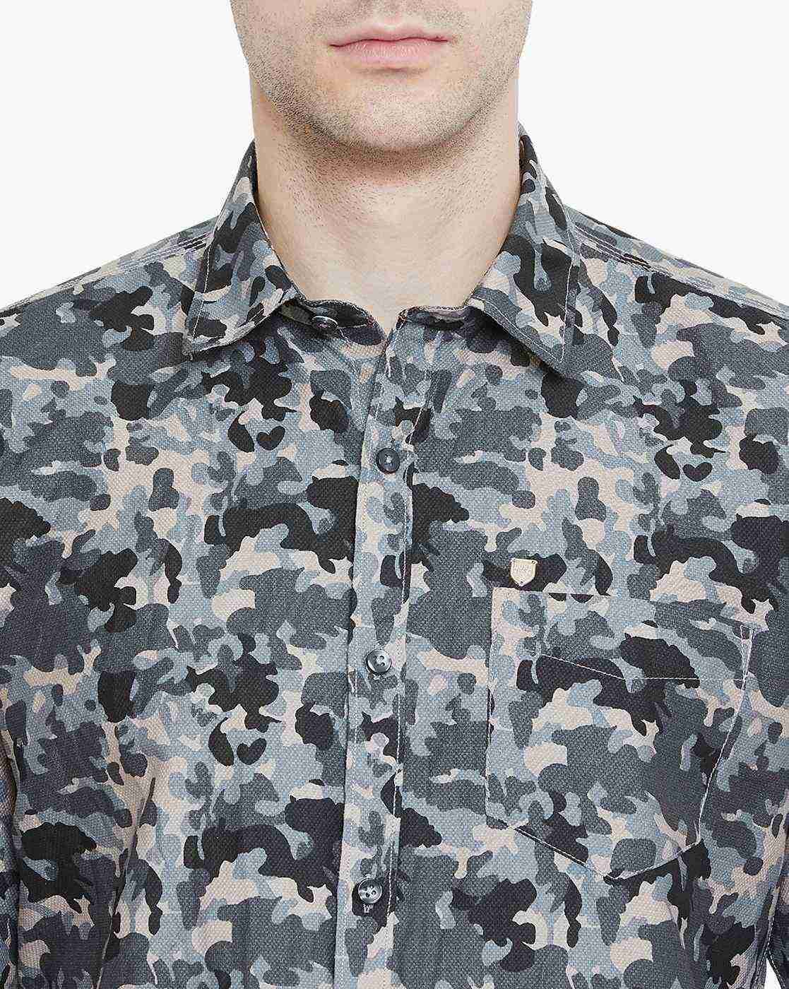 DUKE | Men Camouflage Print Slim Fit Shirt with Patch Pocket|5