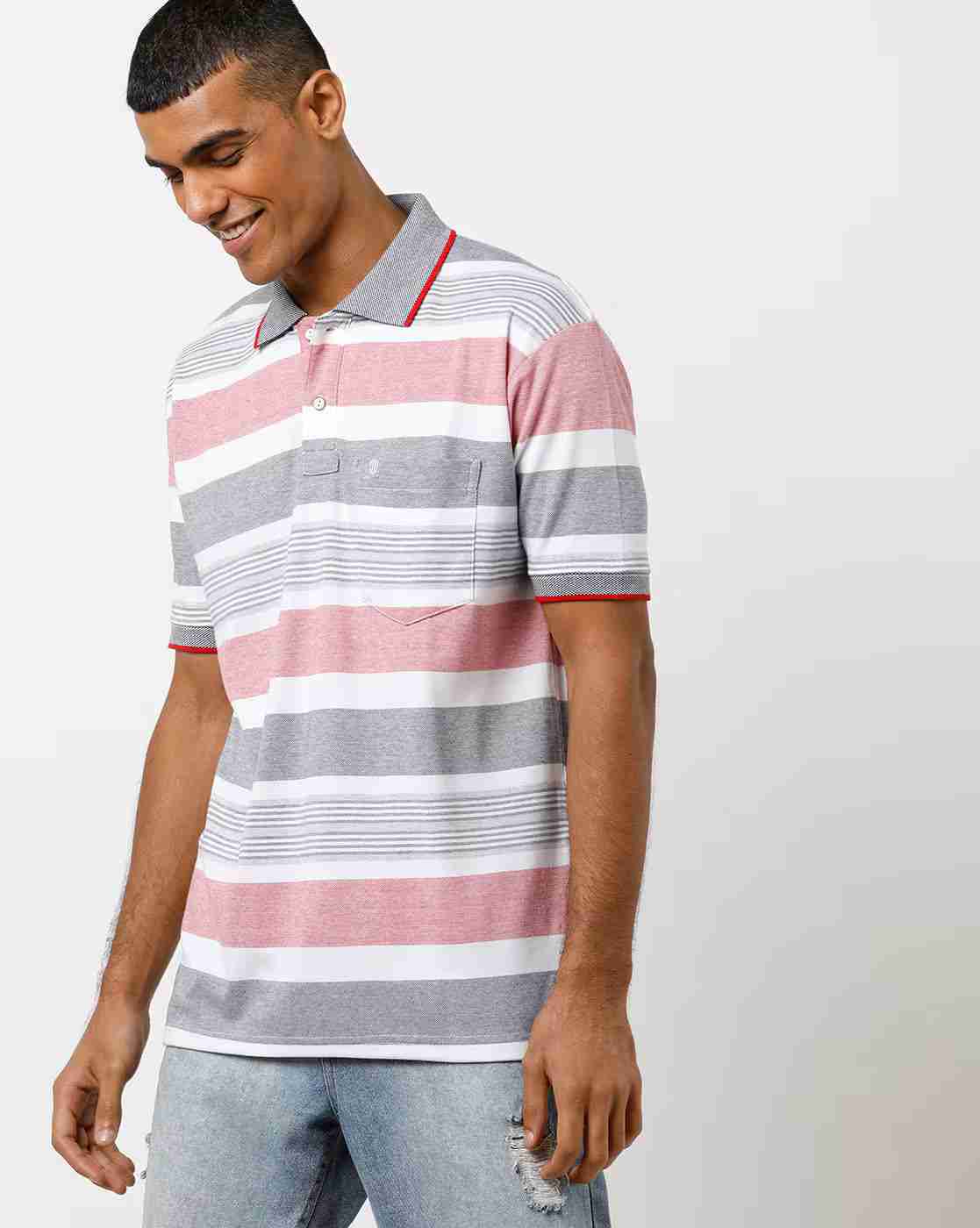 Striped Polo T-shirt with Patch Pocket