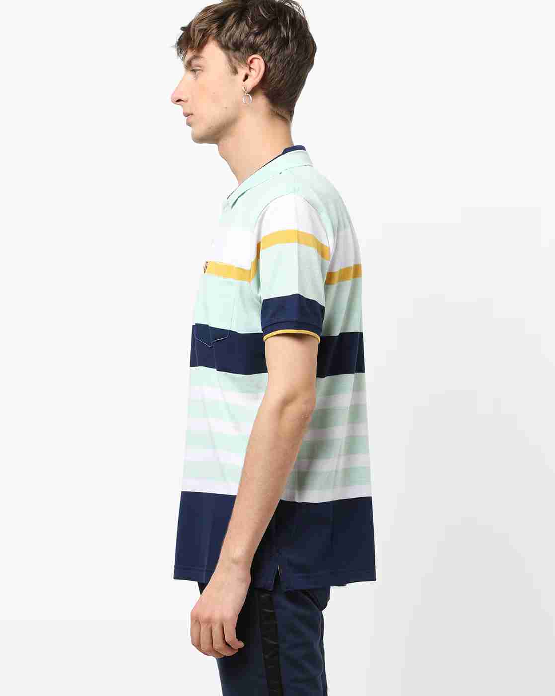 DUKE | Striped Polo T-shirt with Patch Pocket|1