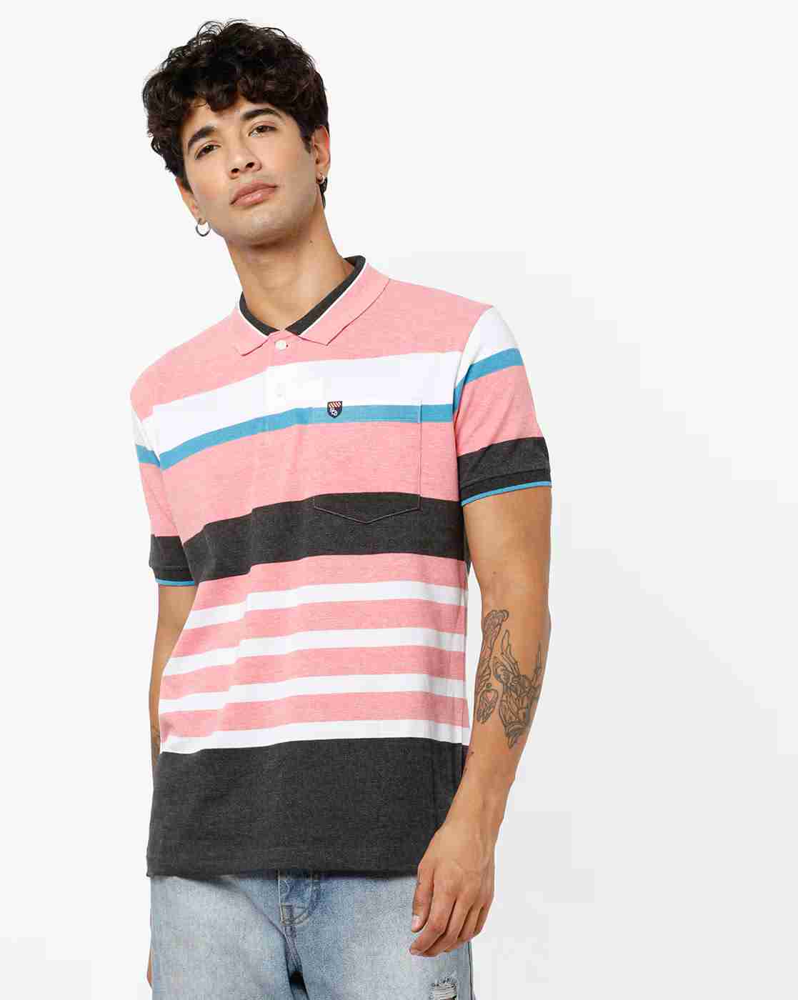 Striped Polo T-shirt with Patch Pocket