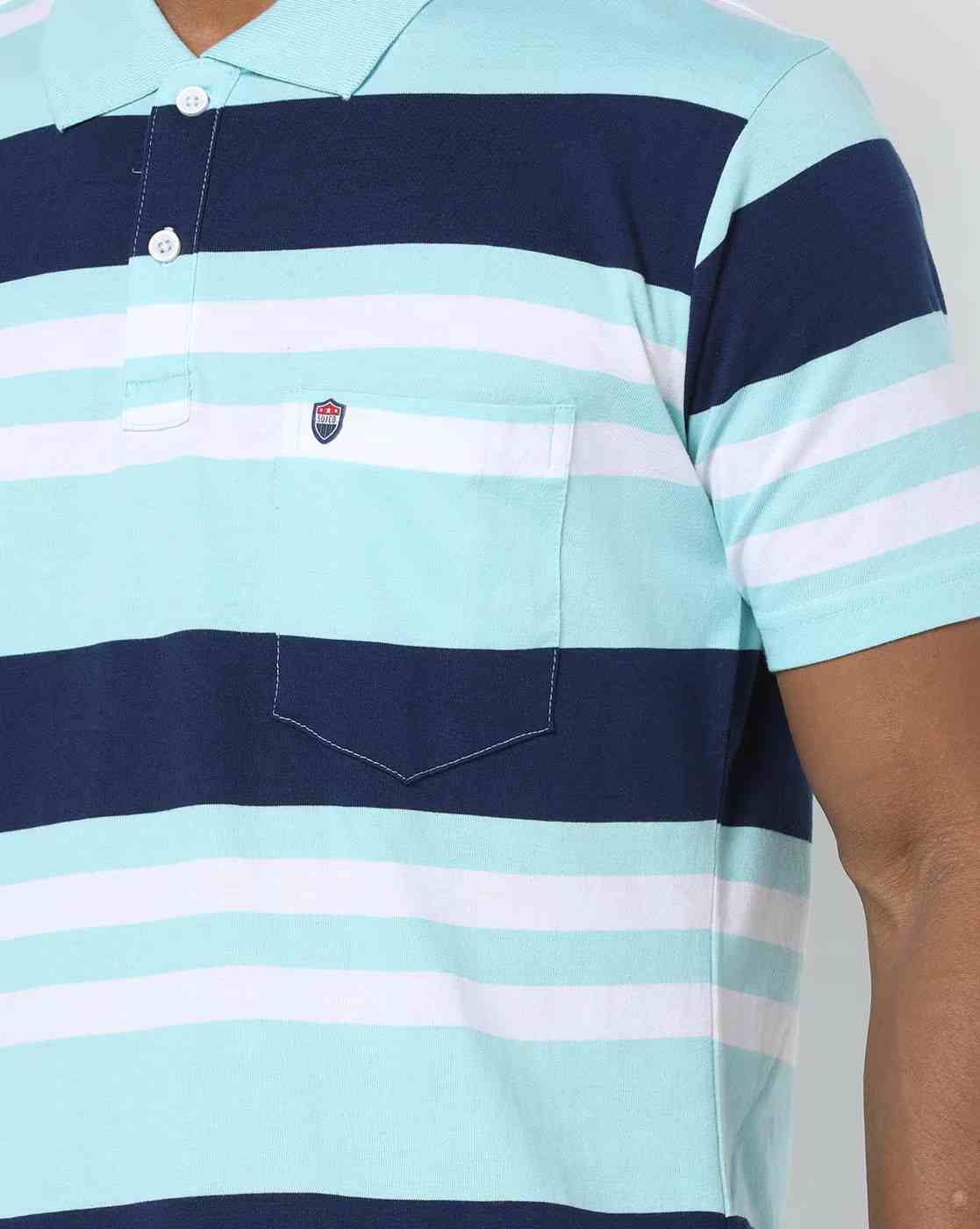DUKE | Striped Polo T-shirt with Patch Pocket|2