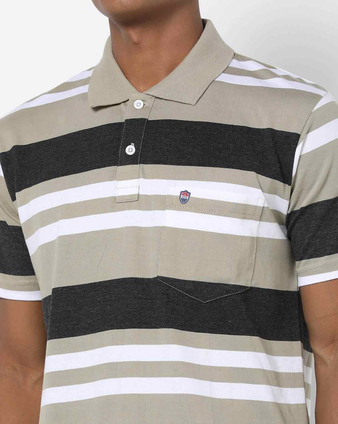 DUKE | Striped Polo T-shirt with Patch Pocket|2