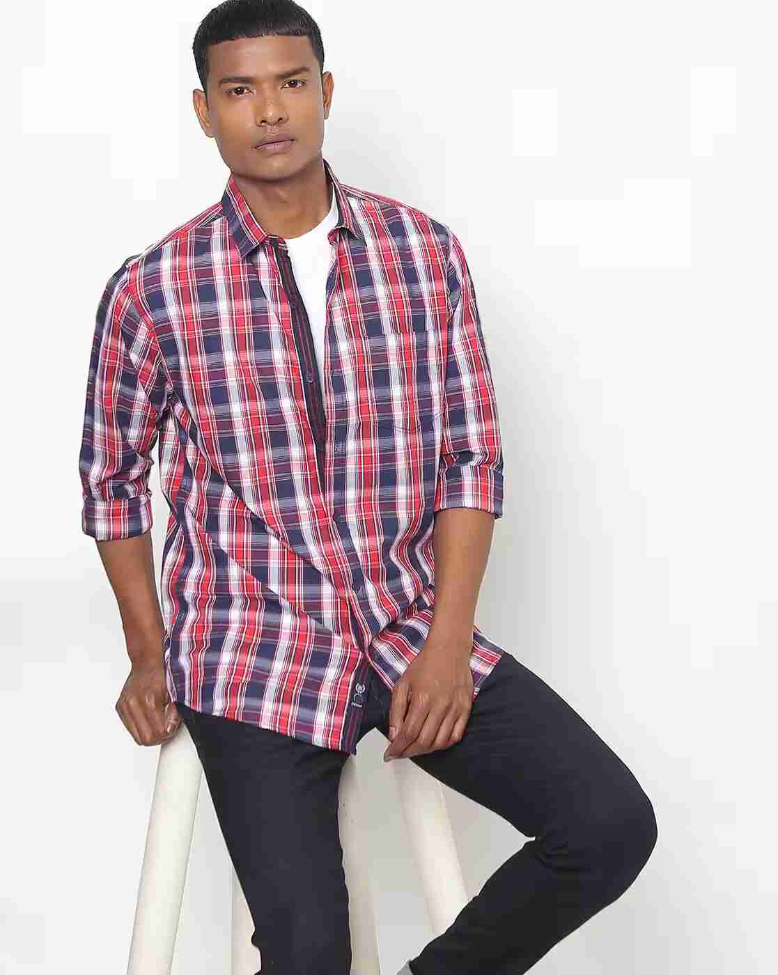 Checked Slim Fit Shirt with Patch Pocket