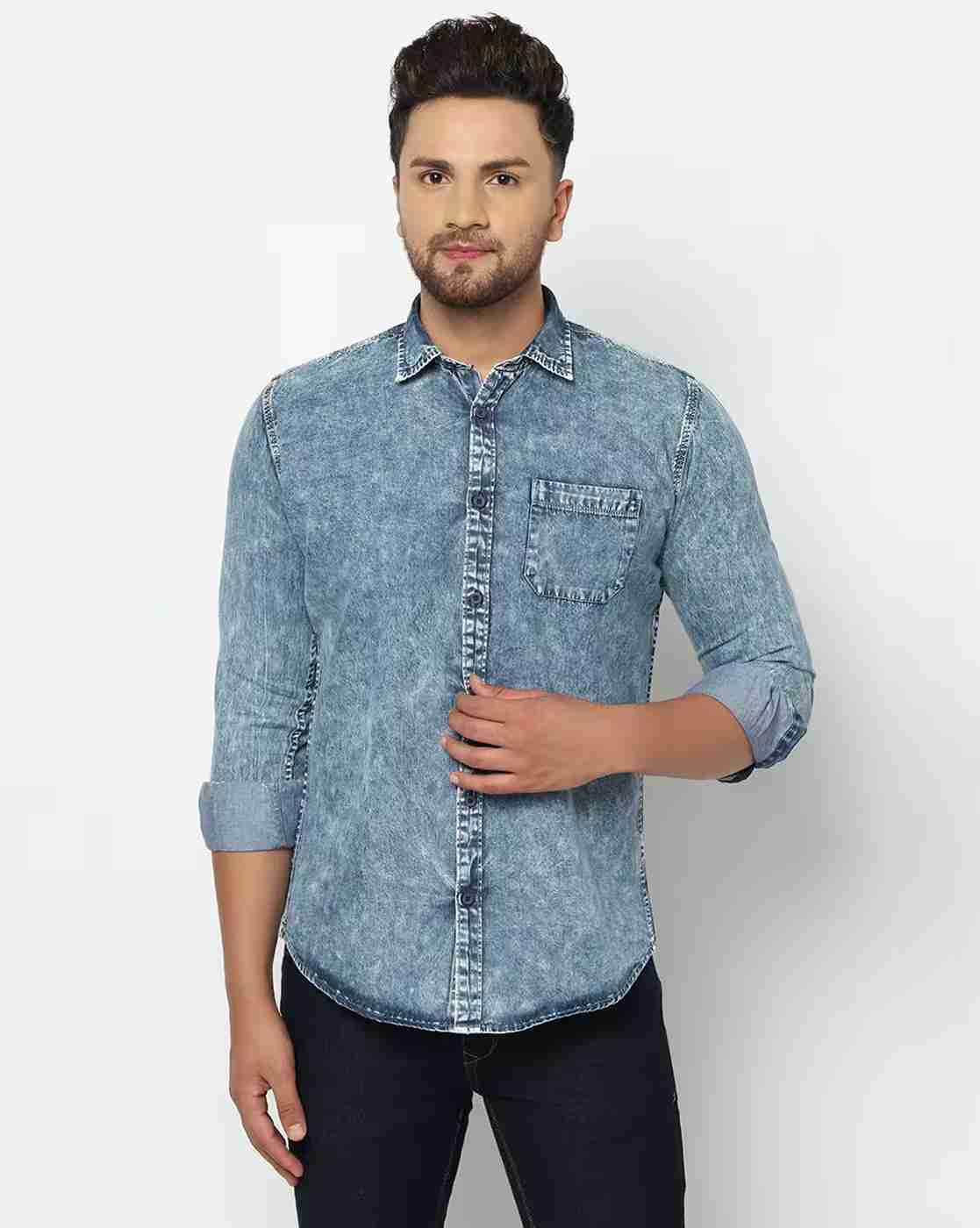 DUKE | Washed Slim Fit Shirt with Patch Pocket|0