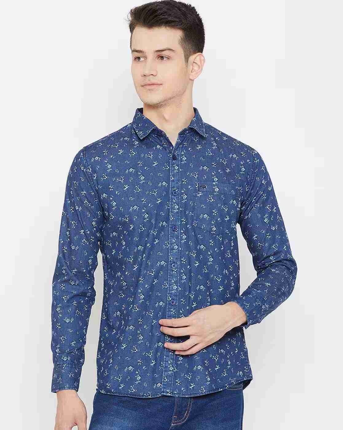 DUKE | Men Floral Print Slim Fit Shirt with Patch Pocket|0