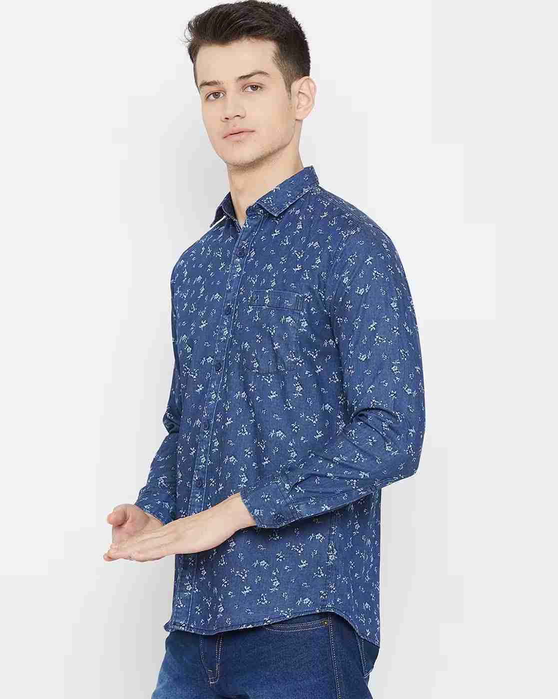 DUKE | Men Floral Print Slim Fit Shirt with Patch Pocket|1