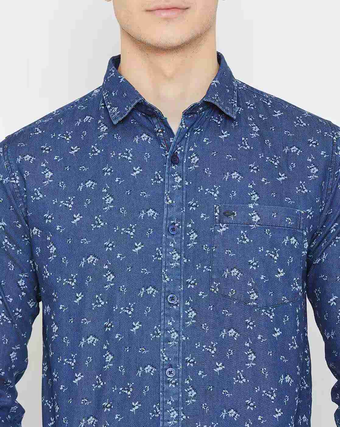 DUKE | Men Floral Print Slim Fit Shirt with Patch Pocket|5