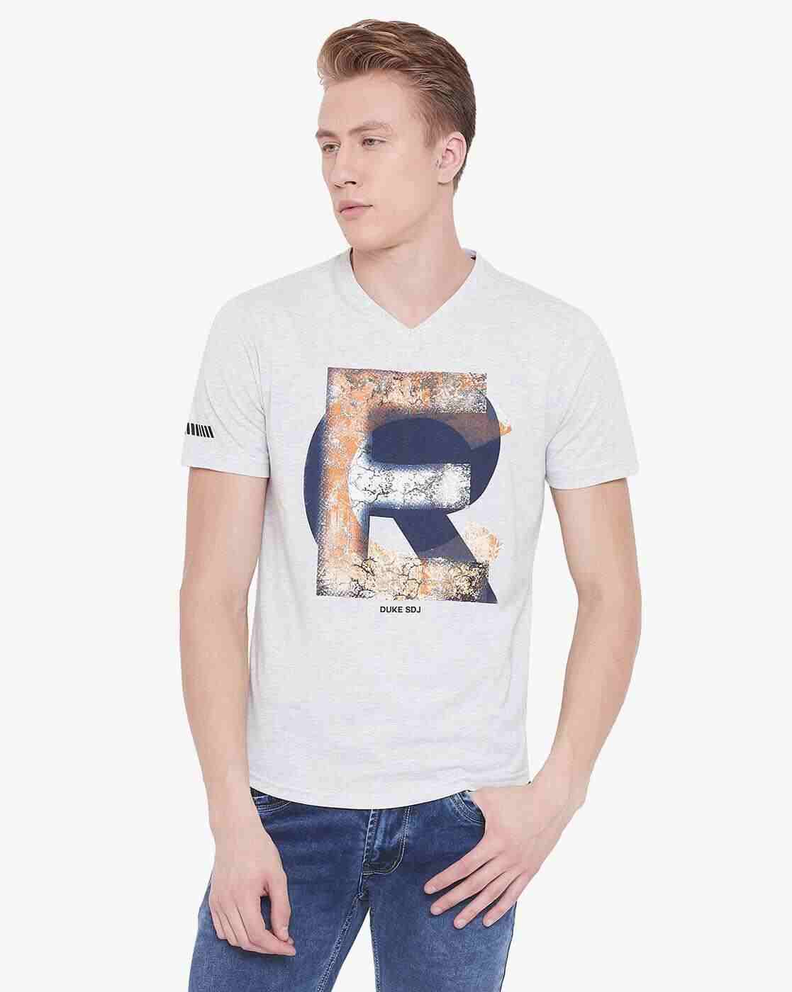 Slim Fit Graphic Print V-neck T-shirt