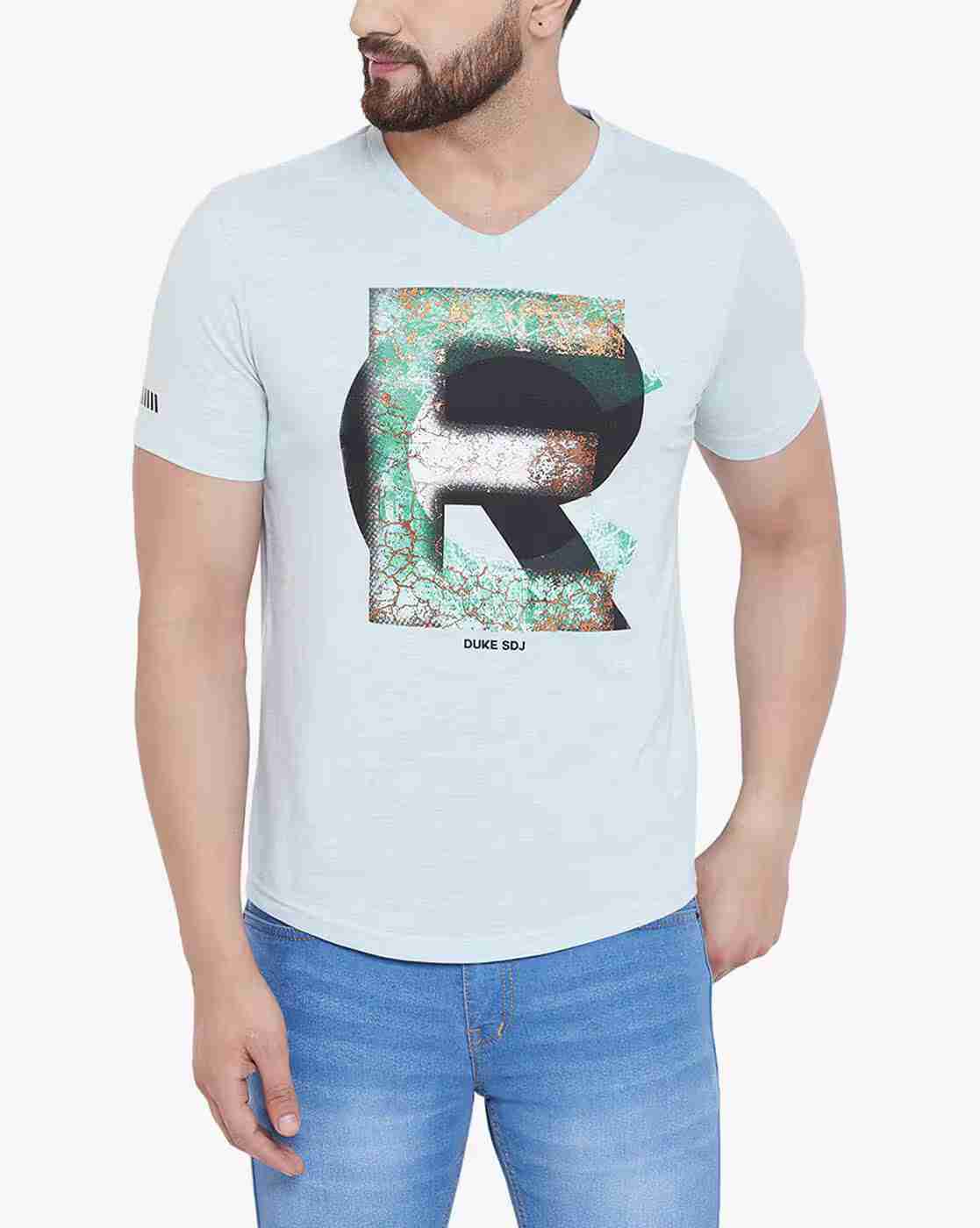 Slim Fit Graphic Print V-neck T-shirt