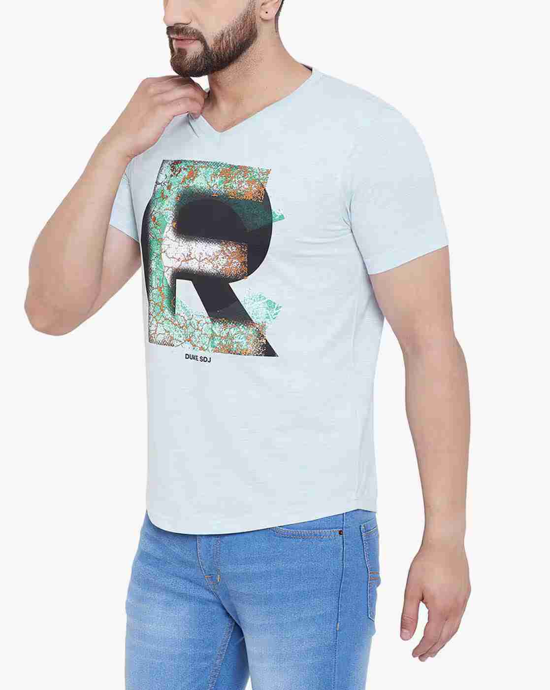 DUKE | Slim Fit Graphic Print V-neck T-shirt