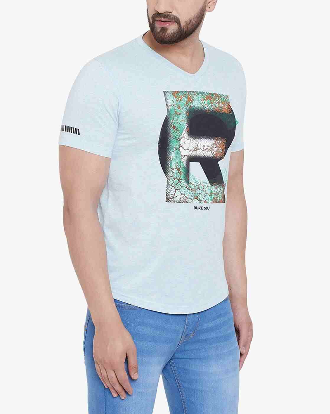 DUKE | Slim Fit Graphic Print V-neck T-shirt|2