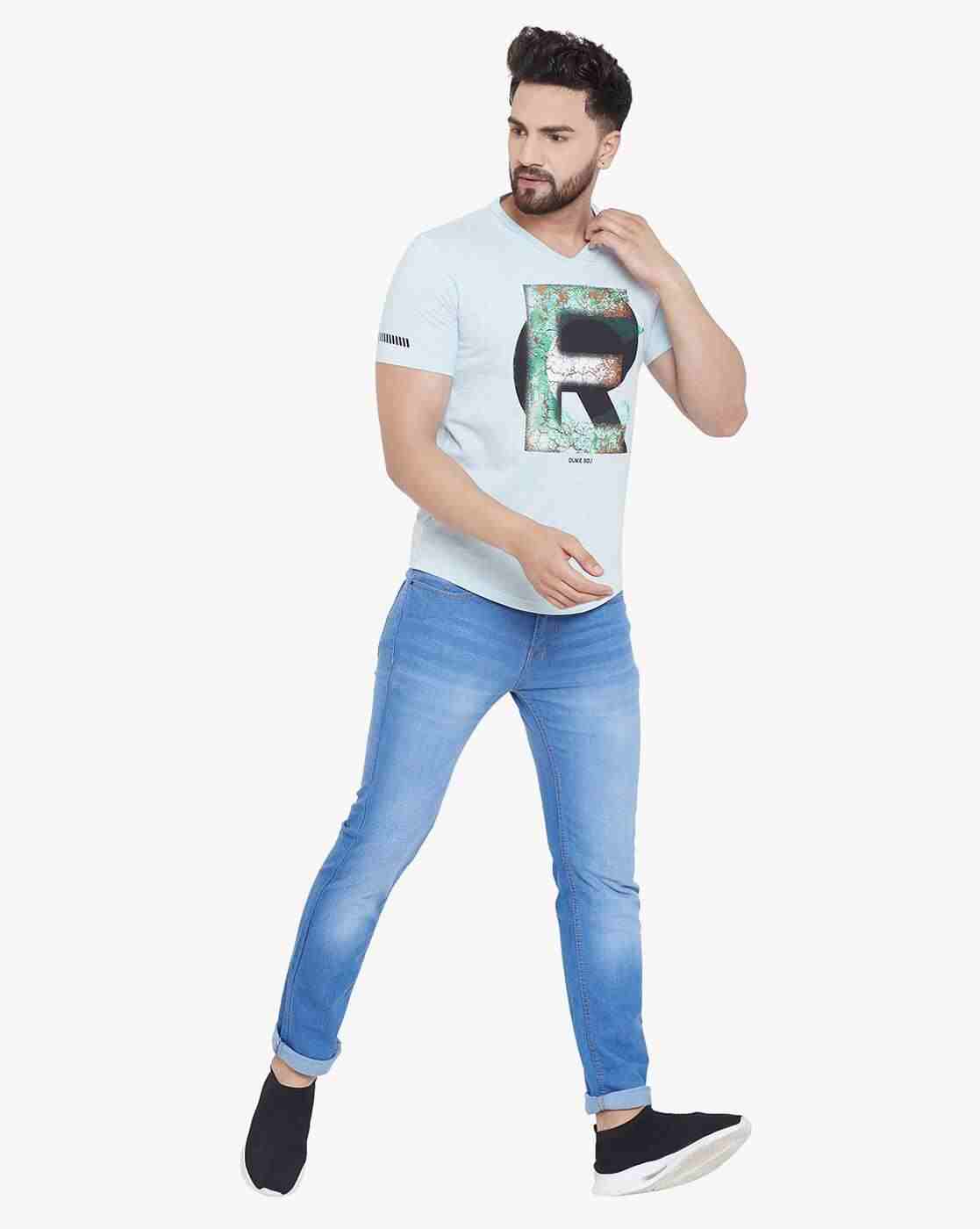 DUKE | Slim Fit Graphic Print V-neck T-shirt|4