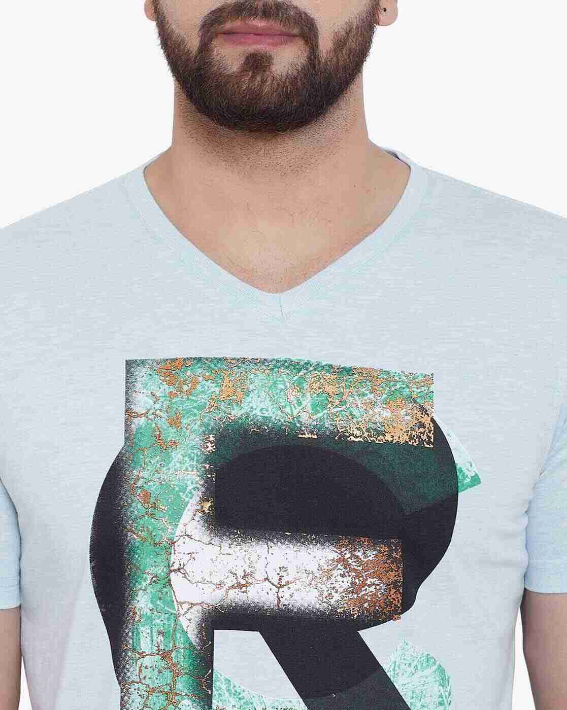 DUKE | Slim Fit Graphic Print V-neck T-shirt|5