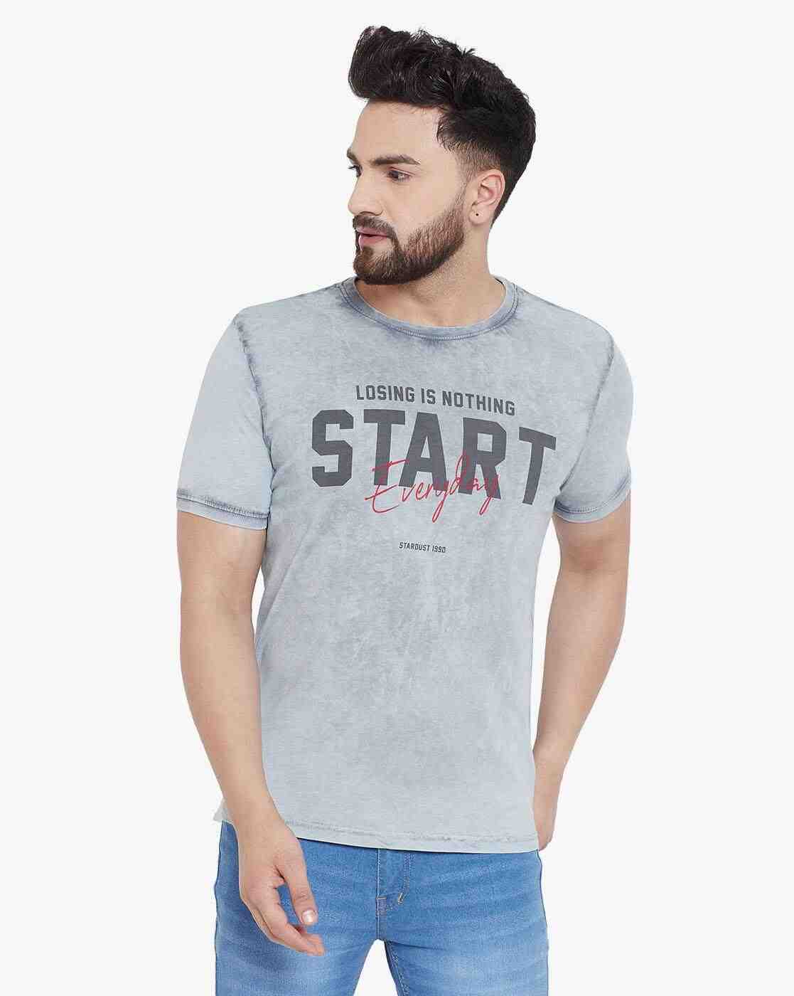 DUKE | Slim Fit Typographic Print Crew-Neck T-shirt|0