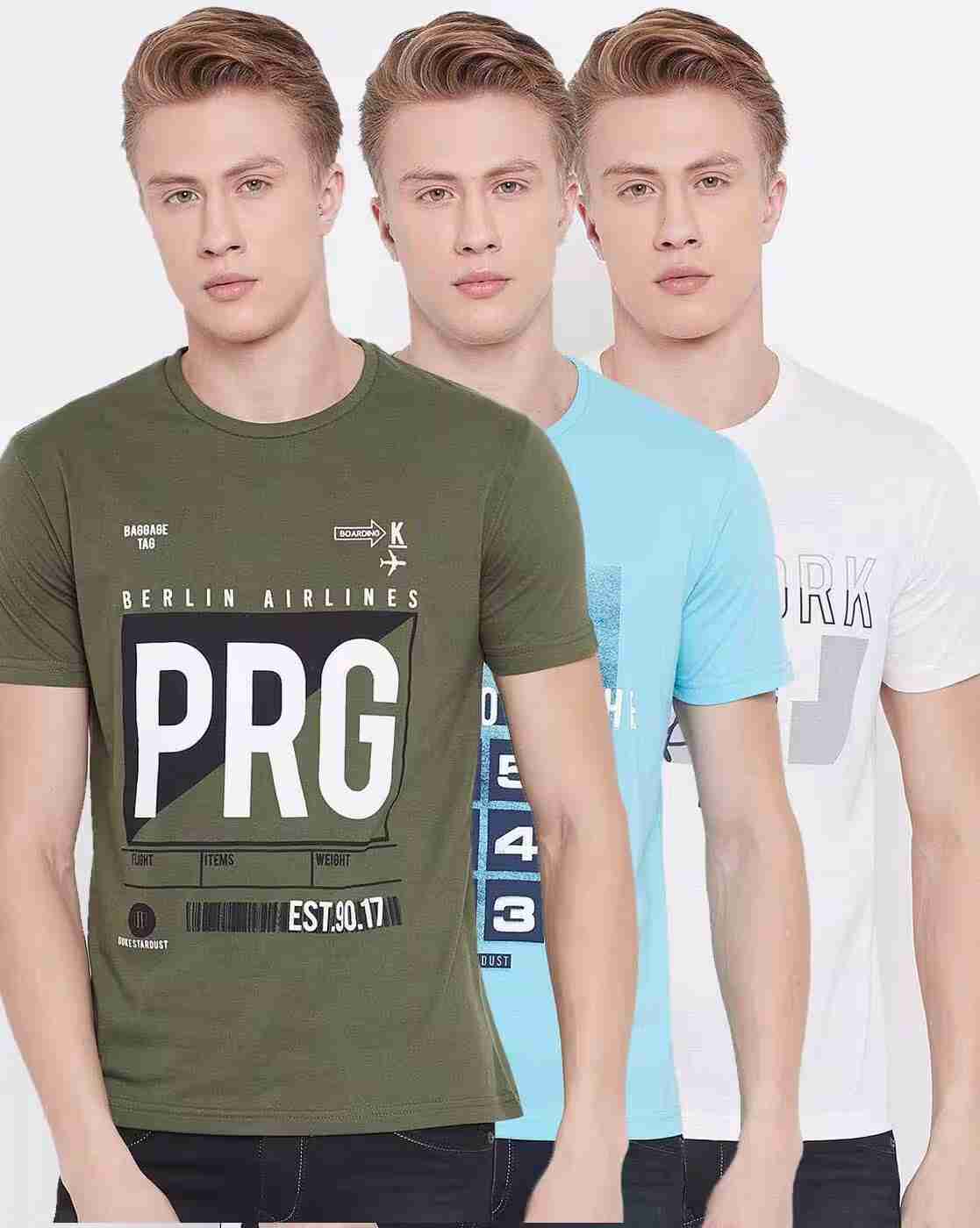 DUKE | Pack of 3 Graphic Print Crew-Neck T-shirts|0