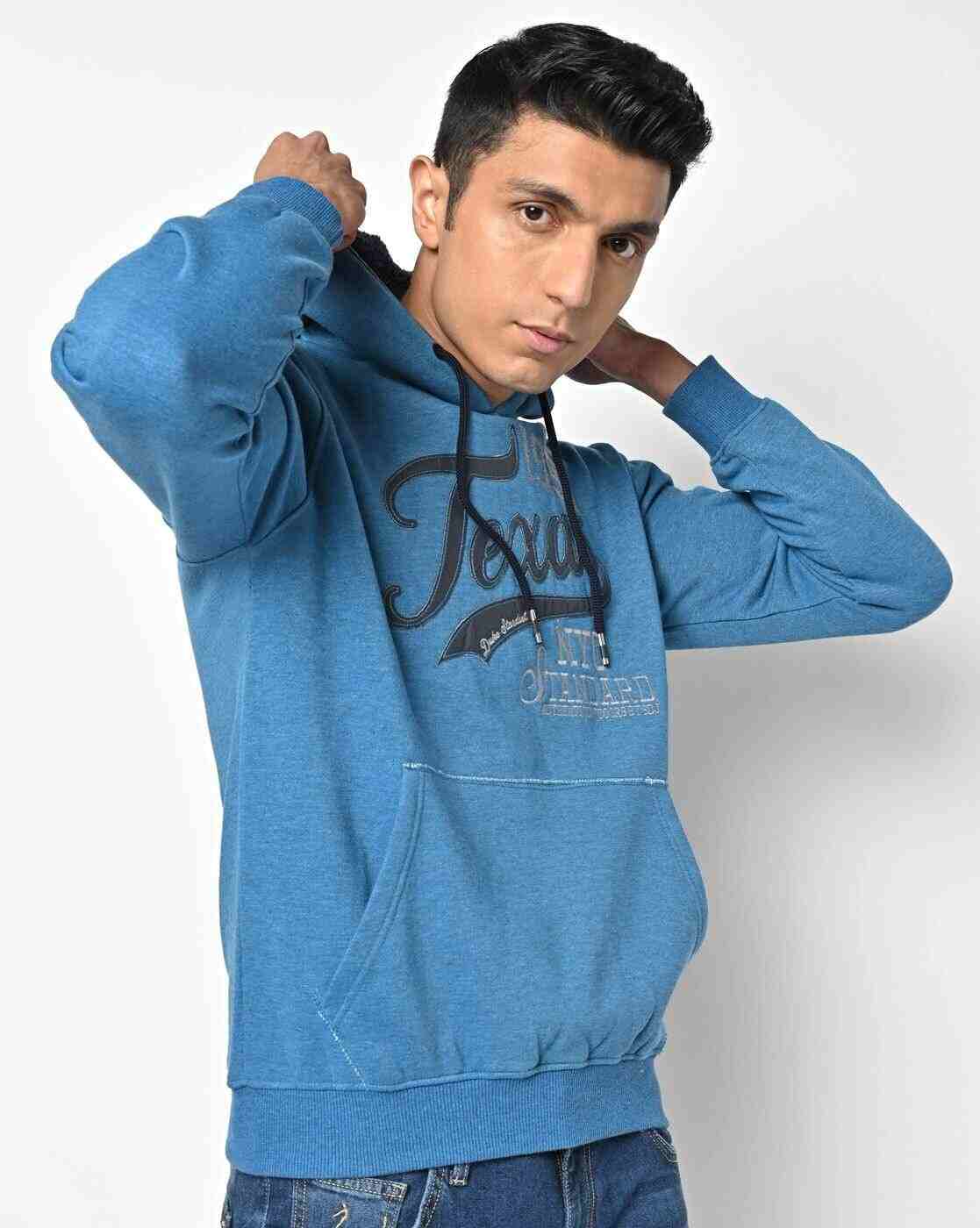 Typographic Print Hoodie with Kangaroo Pocket