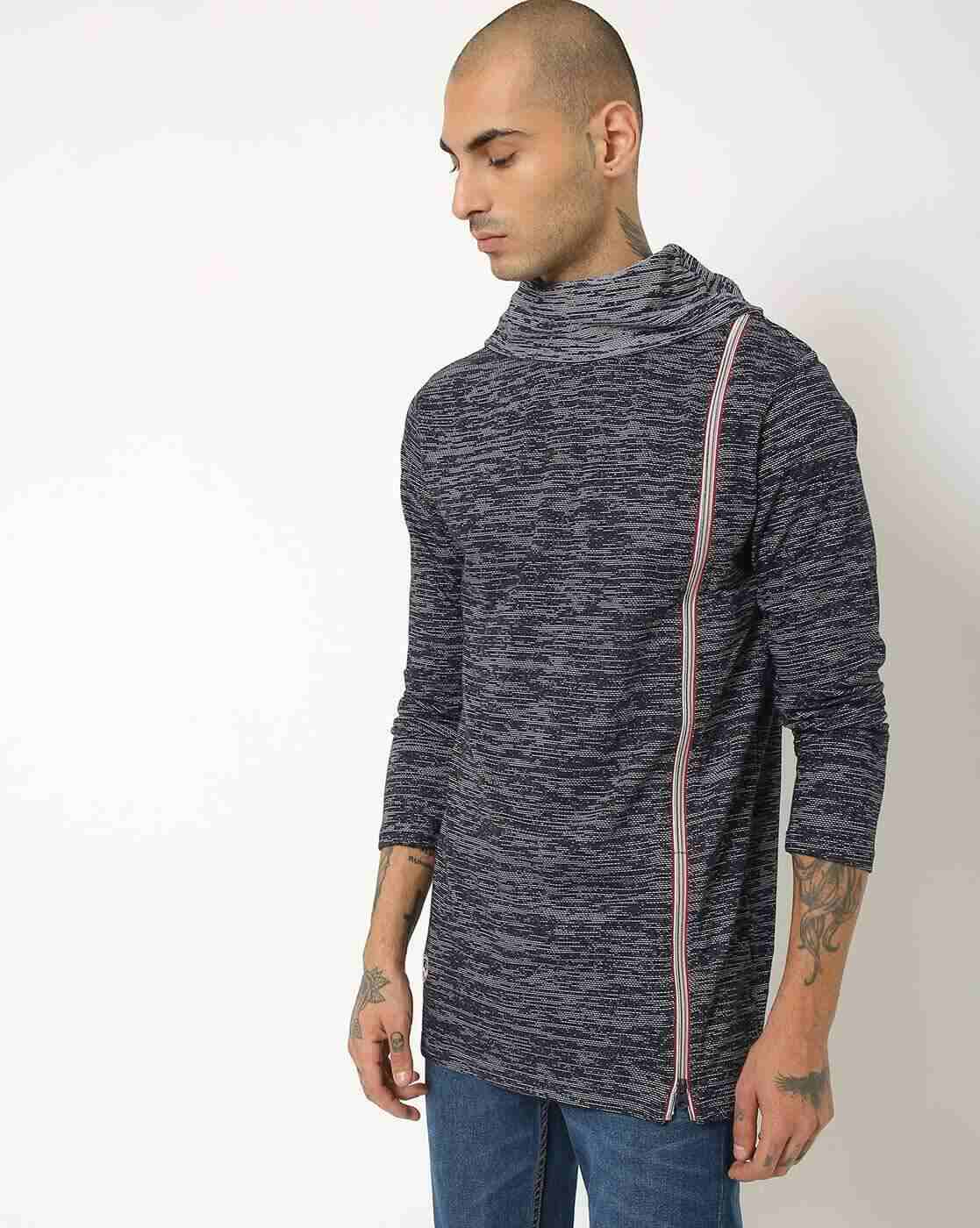 Printed Side Zip Turtle-Neck T-shirt