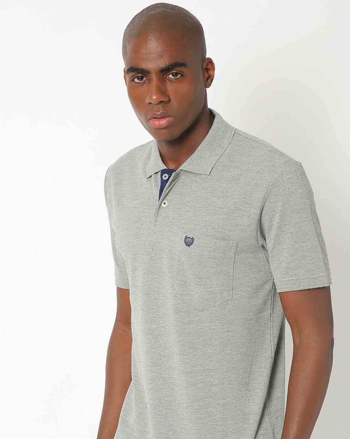 Heathered Polo T-shirt with Patch Pocket