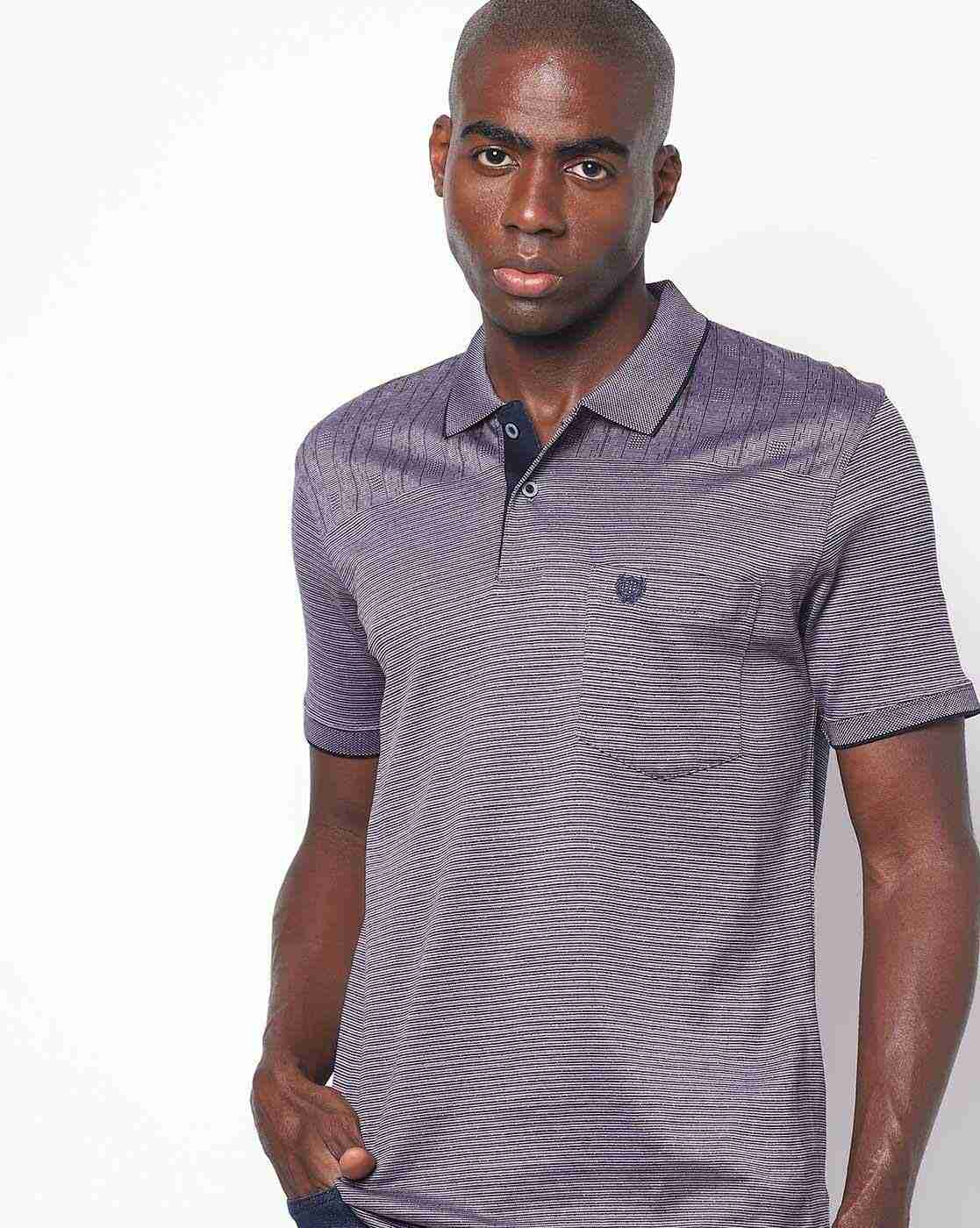 Striped Polo T-shirt with Patch Pocket