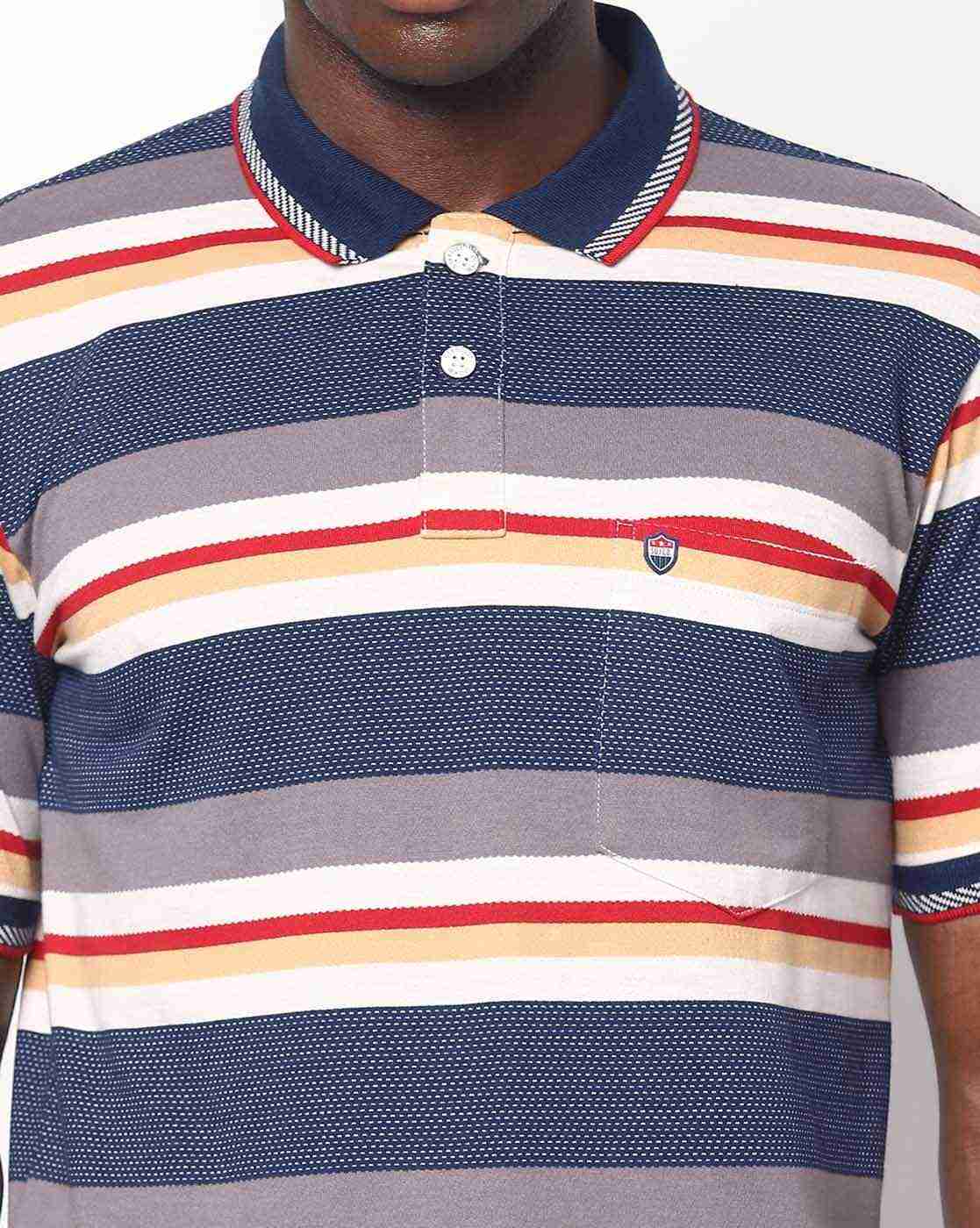 DUKE | Striped Polo T-shirt with Patch Pocket|2
