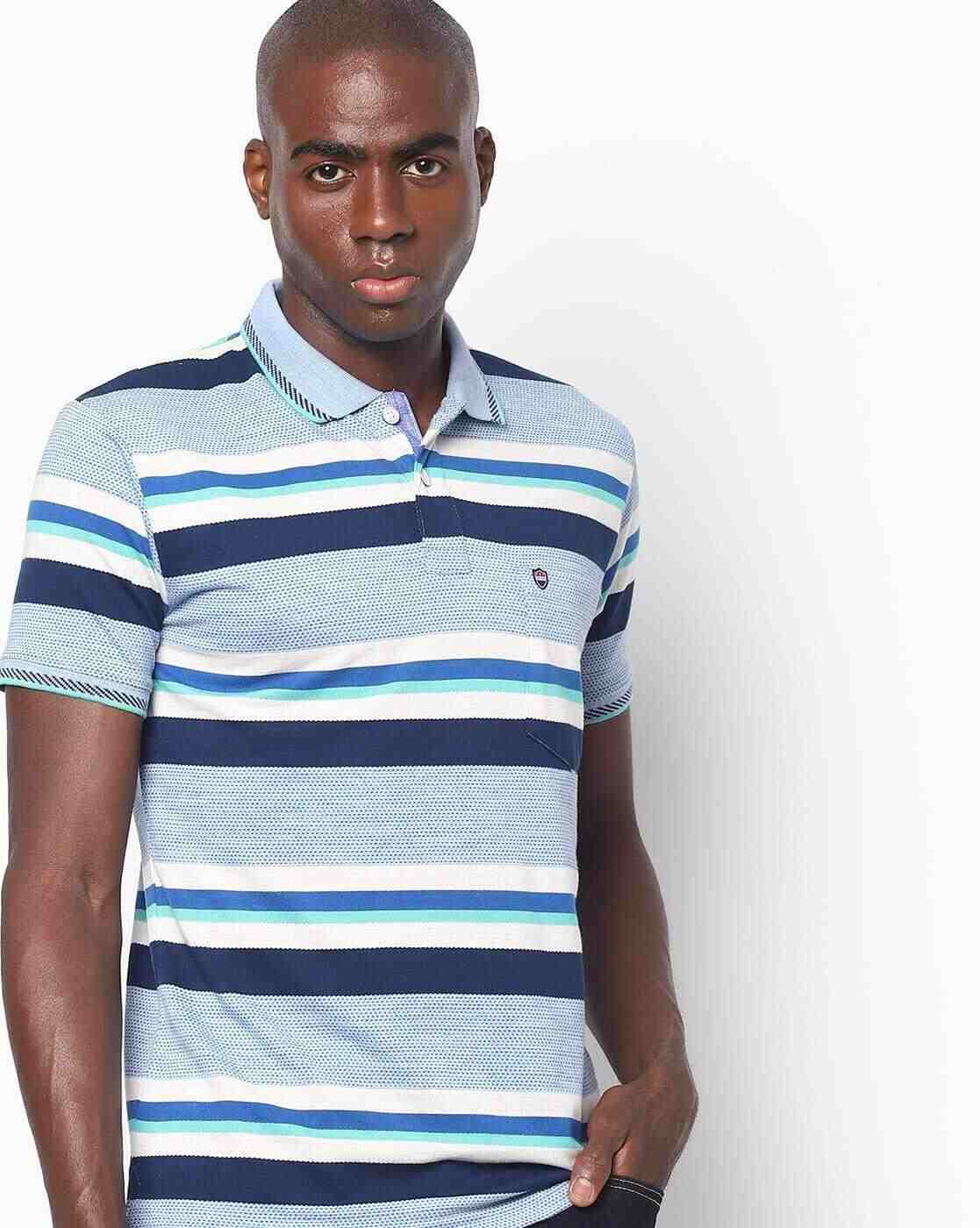 Striped Polo T-shirt with Patch Pocket