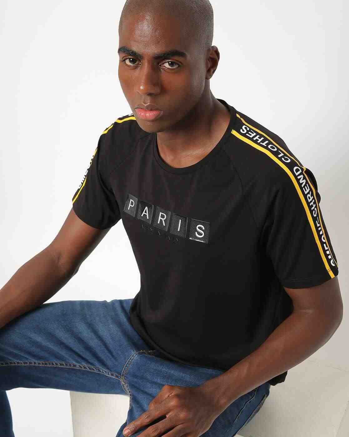 Crew-Neck T-shirt with Typographic Print Taping