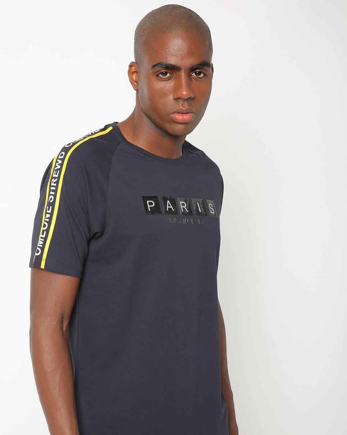 Crew-Neck T-shirt with Typographic Print Taping