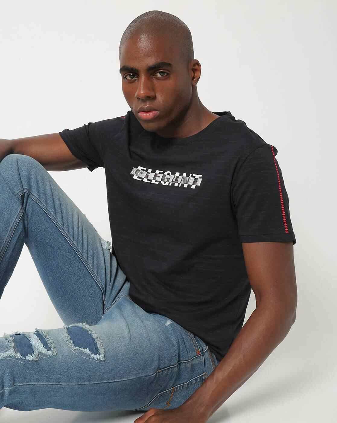 Crew-Neck T-shirt with Placement Typography