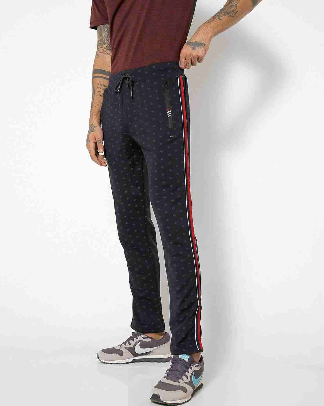Printed Mid-Rise Track Pants with Elasticated Drawstring Waist