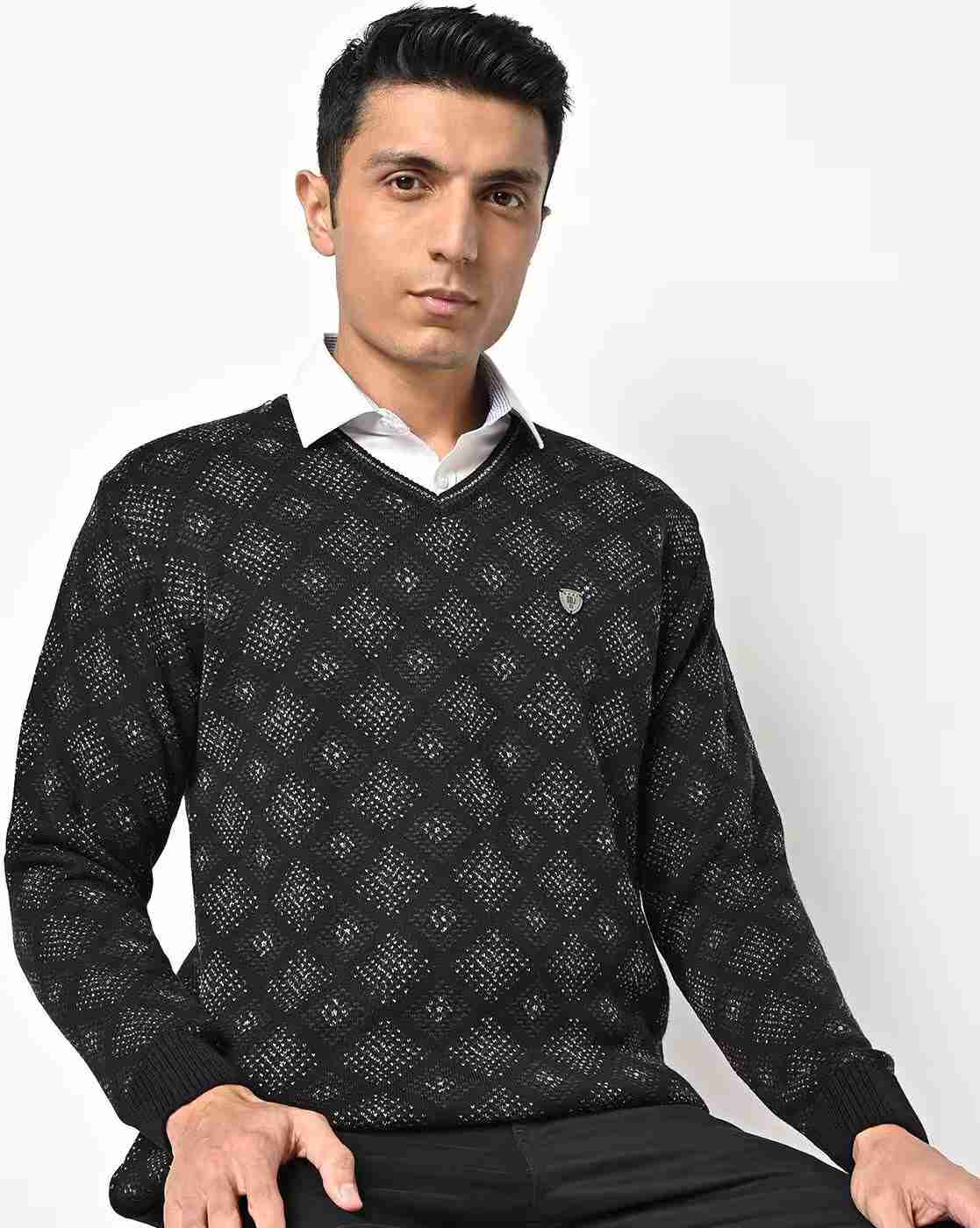 DUKE | Geometric Pattern V-neck Pullover|0
