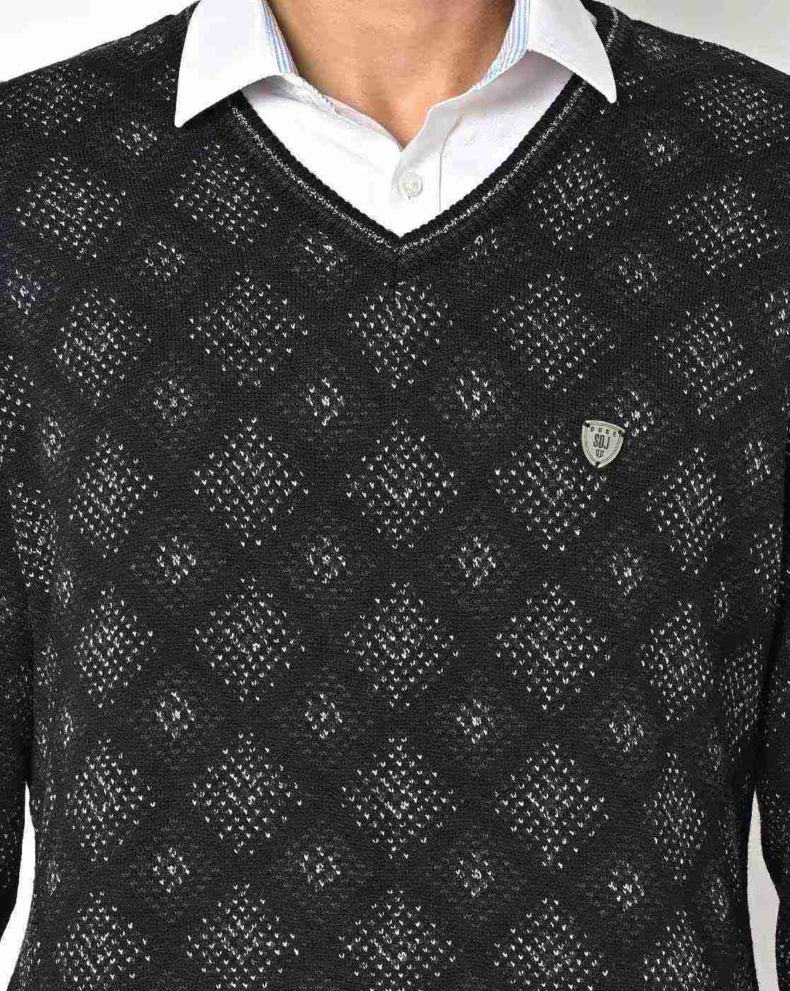 DUKE | Geometric Pattern V-neck Pullover|4