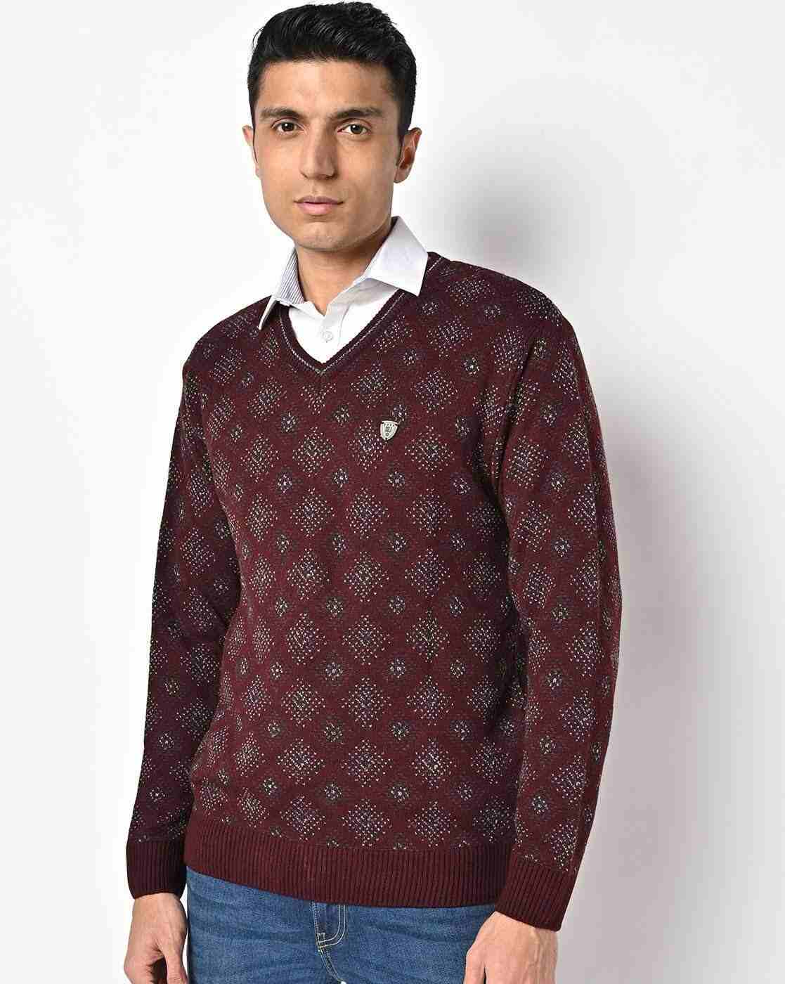 Geometric Pattern V-neck Pullover