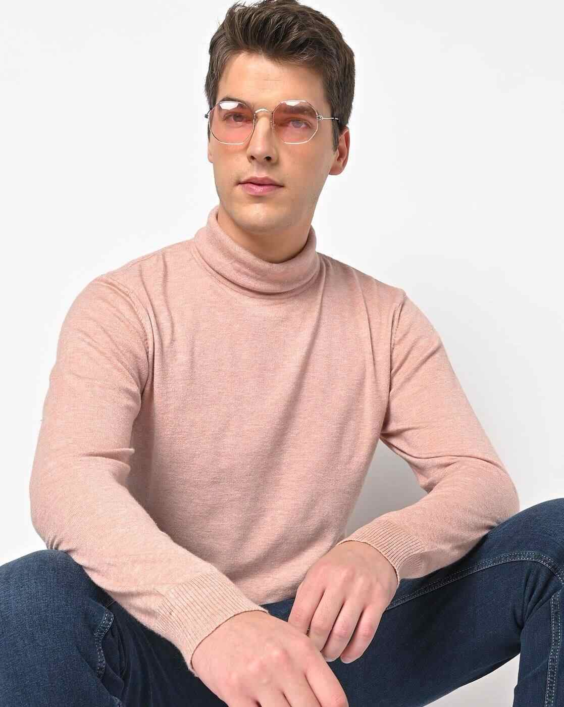 Turtle-Neck Knitted Pullover with Ribbed Hem