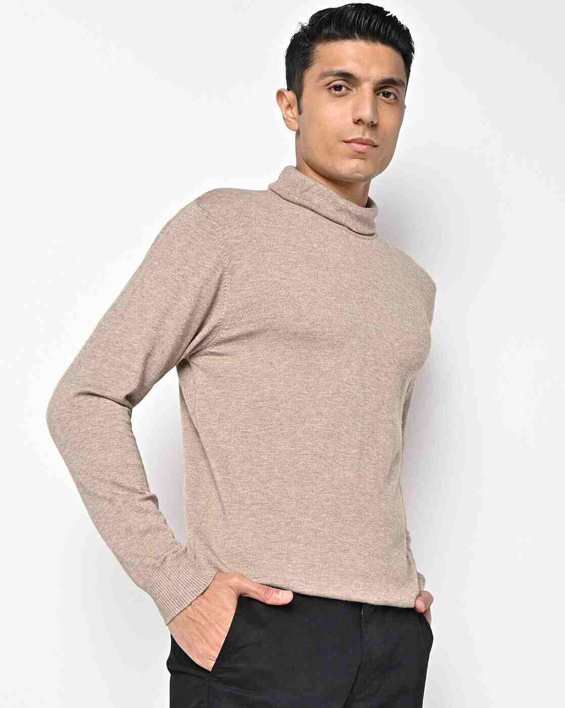 Heathered Turtle-Neck Pullover with Ribbed Hems