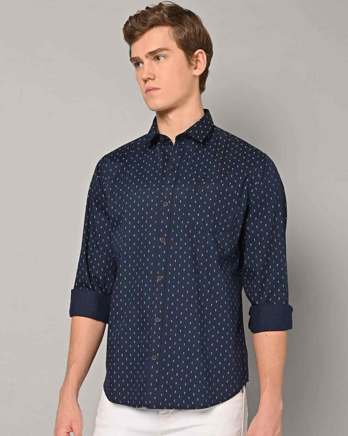Micro Print Cut-Away Collar Shirt