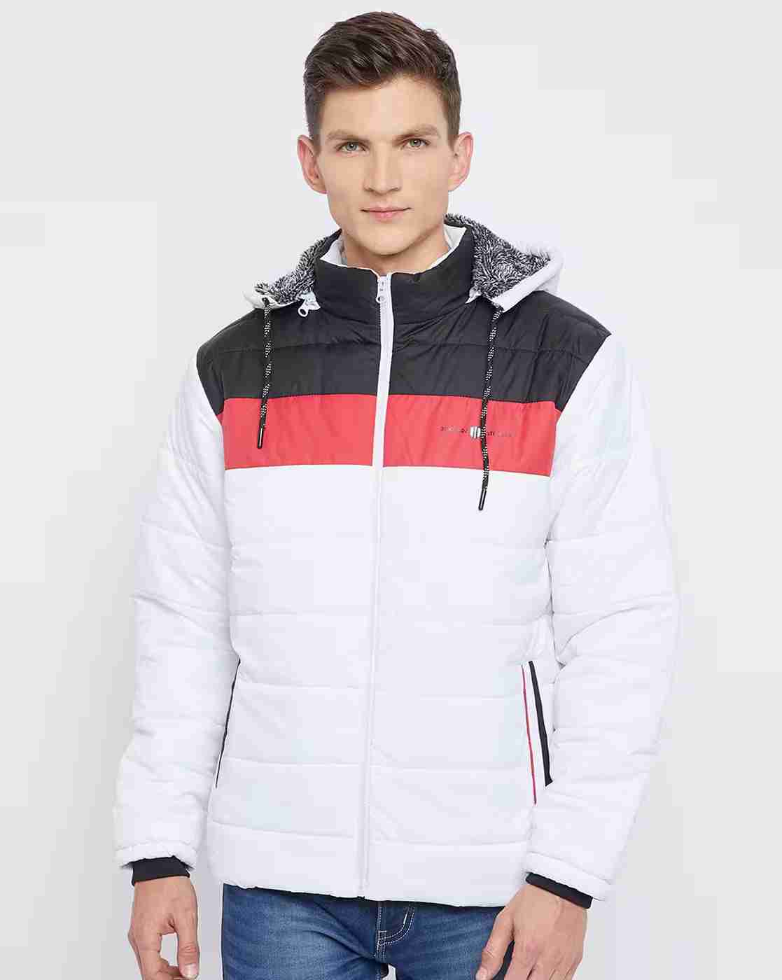 Colourblock Quilted Jacket with Detachable Hood