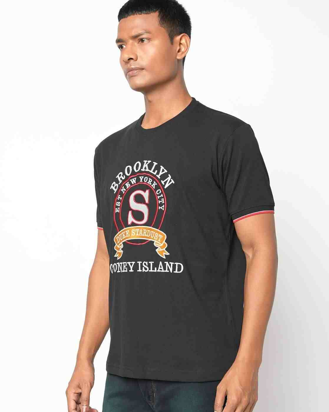 Slim Fit Round-Neck T-shirt with Typographic Embroidery