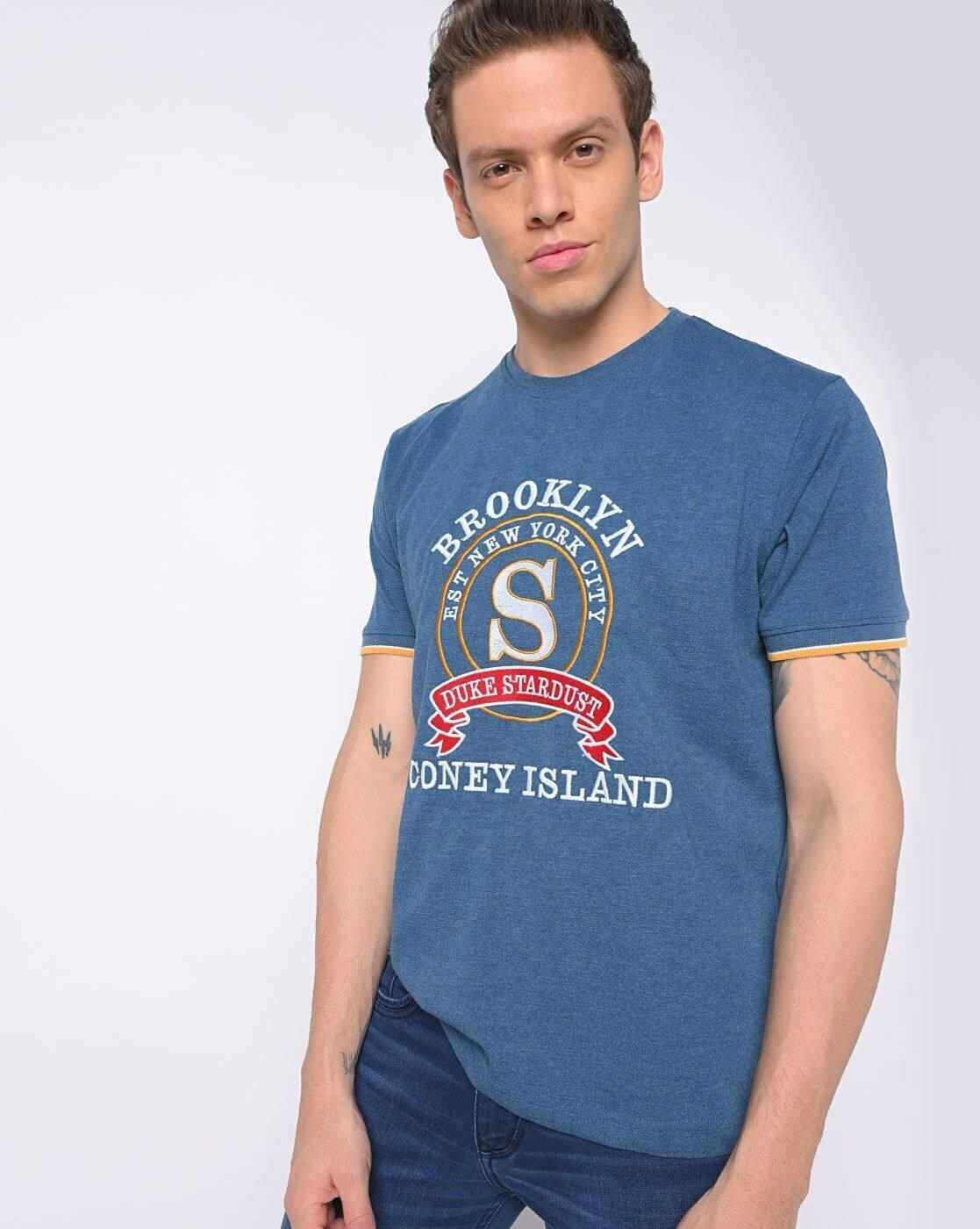 DUKE | Slim Fit Round-Neck T-shirt with Typographic Embroidery|0